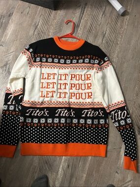 Tito's  'Let It Pour' Christmas Crewneck Sweater - Black, White & Orange